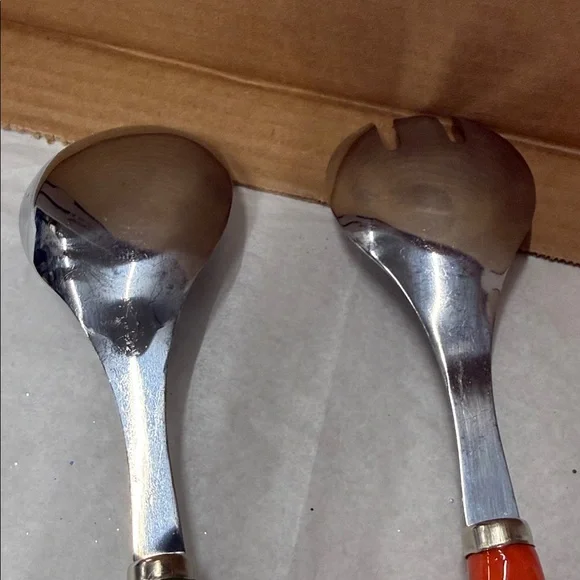 ⭐️Vintage Set of ceramic & stainless steel salad servers vegetable themed handle - Picture 8 of 12